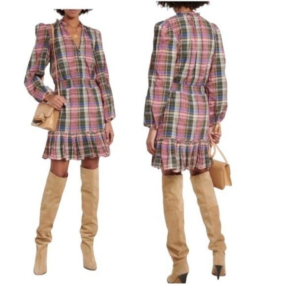 VERONICA BEARD Destiny Dress Plaid Ruffle Collar Size 4 NEW Demure Preppy - Picture 2 of 13